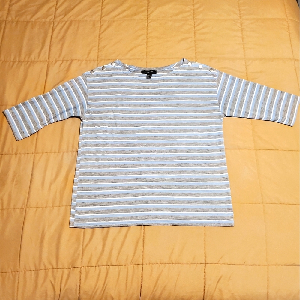 PRIMARK Grey Blue White Stripes Medium Sleeve Shirt